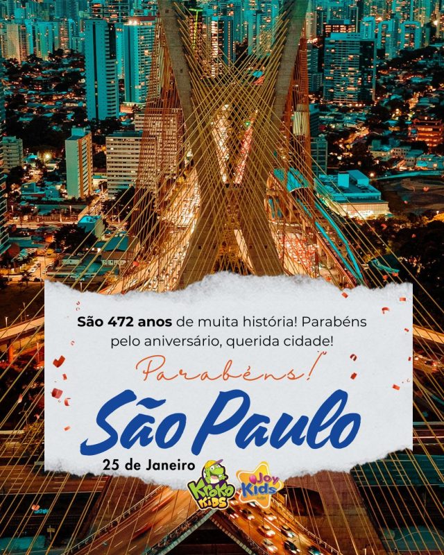 Hoje é dia de festa para a cidade que abraça sonhos de todos os cantos do Brasil: parabéns, São Paulo!

Em 25 de janeiro de 1554 nascia, lá no alto da colina do Pátio do Colégio, a semente do que se tornaria essa metrópole gigante, diversa e cheia de oportunidades.

São Paulo é o encontro de muitas culturas, sotaques e histórias; é trabalho, arte, gastronomia, correria e, ao mesmo tempo, cenário de momentos inesquecíveis em família.

Que neste aniversário a gente celebre não só os prédios e avenidas, mas principalmente as pessoas que fazem essa cidade pulsar todos os dias com garra e esperança.

Feliz aniversário, Sampa! Que continuemos construindo juntos uma cidade mais acolhedora, colorida e cheia de motivos para comemorar. 🥂💜