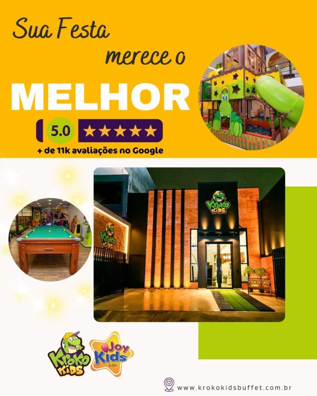Sua festa merece o melhor, e o melhor está aqui no Kroko Kids Buffet: mais de 11 mil avaliações positivas e nota 5.0 no Google não acontecem por acaso.

Cada detalhe é pensado para encantar: brinquedão gigante, atrações para todas as idades, ambiente moderno e uma gastronomia que faz sucesso entre crianças e adultos.

Garanta hoje mesmo a data da sua comemoração dos sonhos: clique em “Enviar mensagem”, peça seu orçamento sem compromisso e venha descobrir por que somos o queridinho das famílias da Zona Norte de SP.