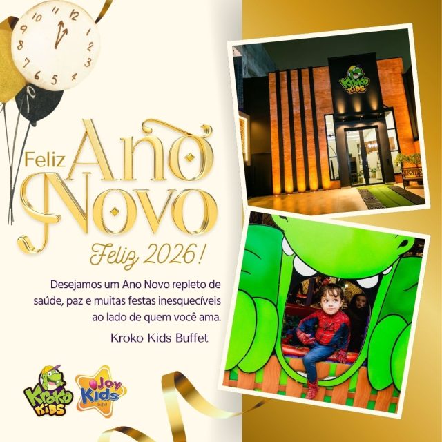 Que 2026 chegue trazendo ainda mais diversão, encontros especiais e histórias incríveis para viver aqui com o Kroko e com toda a turma que faz a magia acontecer em cada festa.
​
Somos gratos por cada família que escolheu o Kroko Kids Buffet em 2025; que, no novo ano, não faltem saúde, alegria, brincadeiras e muitas comemorações para encher nosso espaço de sorrisos e boas lembranças.